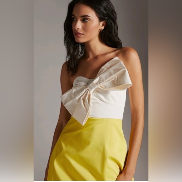 Hitch Anthropologie color block yellow and white dress with bow - Picture 2 of 7